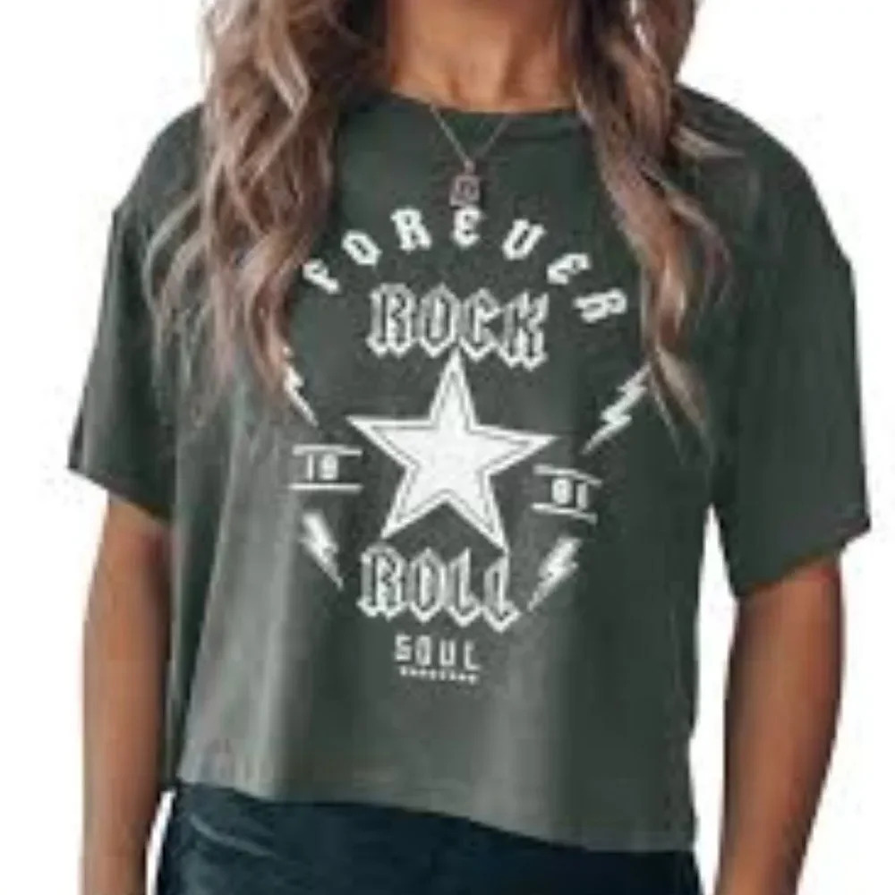 Le Lis Forever Rock &‎ Roll Soul Grey & White Graphic Tee Size Large